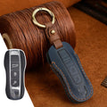 Genuine cowhide leather Porsche key cover with retro bag buckle in blue or brown colour.