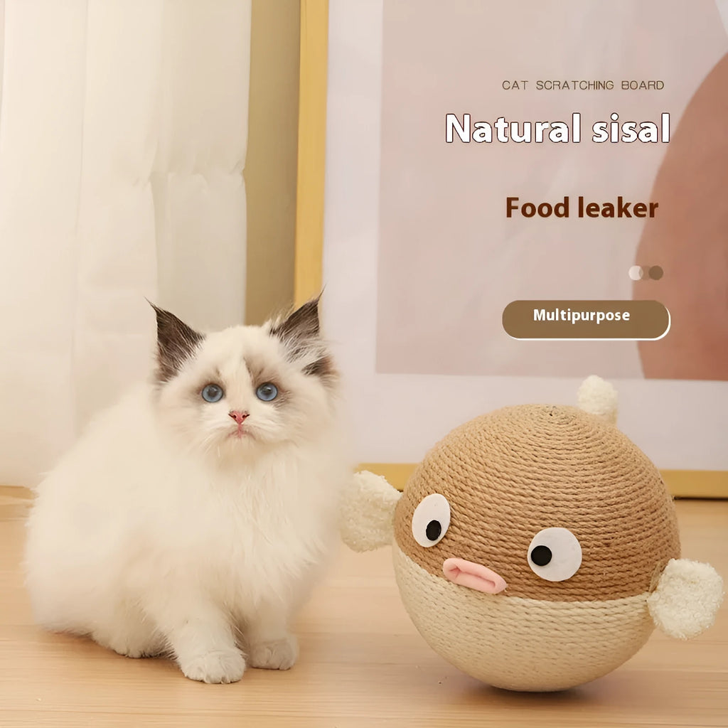 Cube-shaped pet puzzle tumbler with sisal hemp construction and puffer leakage feeder design