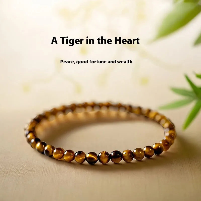 Tigereye stone geometric round bracelet in 4mm, 6mm, and 8mm bead size options.