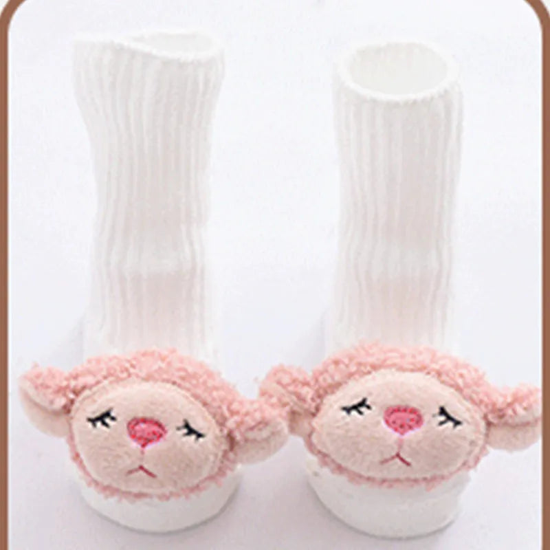 Cotton baby socks in multiple designs including animal prints, available in sizes XS, S, M for ages 0-6 months to 3 years