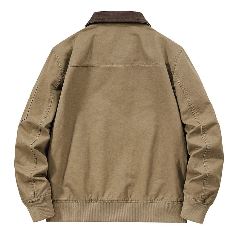 Men's plus size washed cotton baseball flight jacket in Army Green colour.