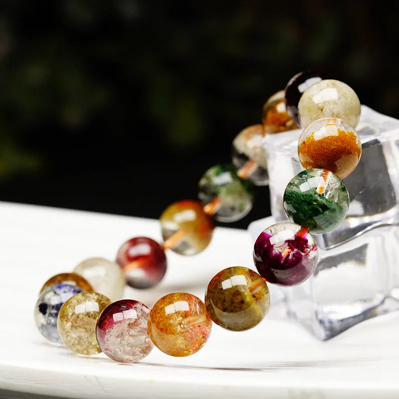 Natural four seasons colourful ghost cornucopia crystal ball bead bracelet with 10mm beads in retro ethnic style