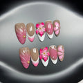 French style lily and fluid ice flower designs on transparent plastic wearable nail armour pieces in four sizes