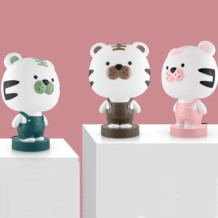Animal cartoon table lamp with LED light and plastic shade in bear, cattle, rabbit or tiger design