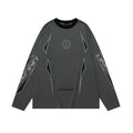 Grey cotton pullover jumper with drop shoulder sleeves and round neck