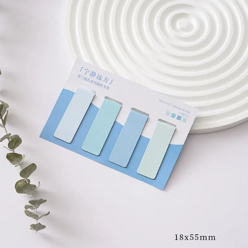 Set of four magnetic bookmarks showing Morandi colour block designs in soft gradients.