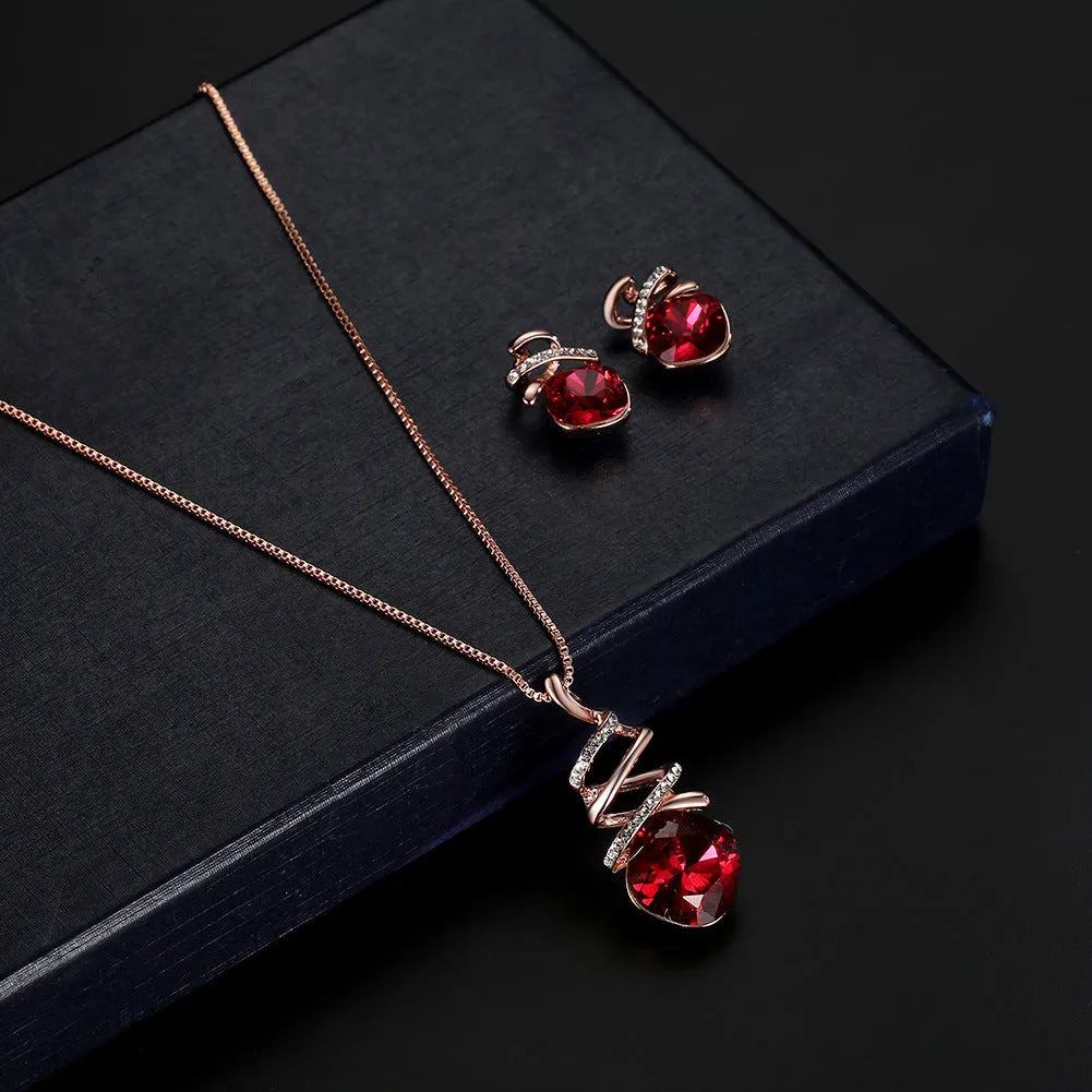 Women's alloy jewellery set with adjustable necklace and matching earrings featuring diamond processing finish
