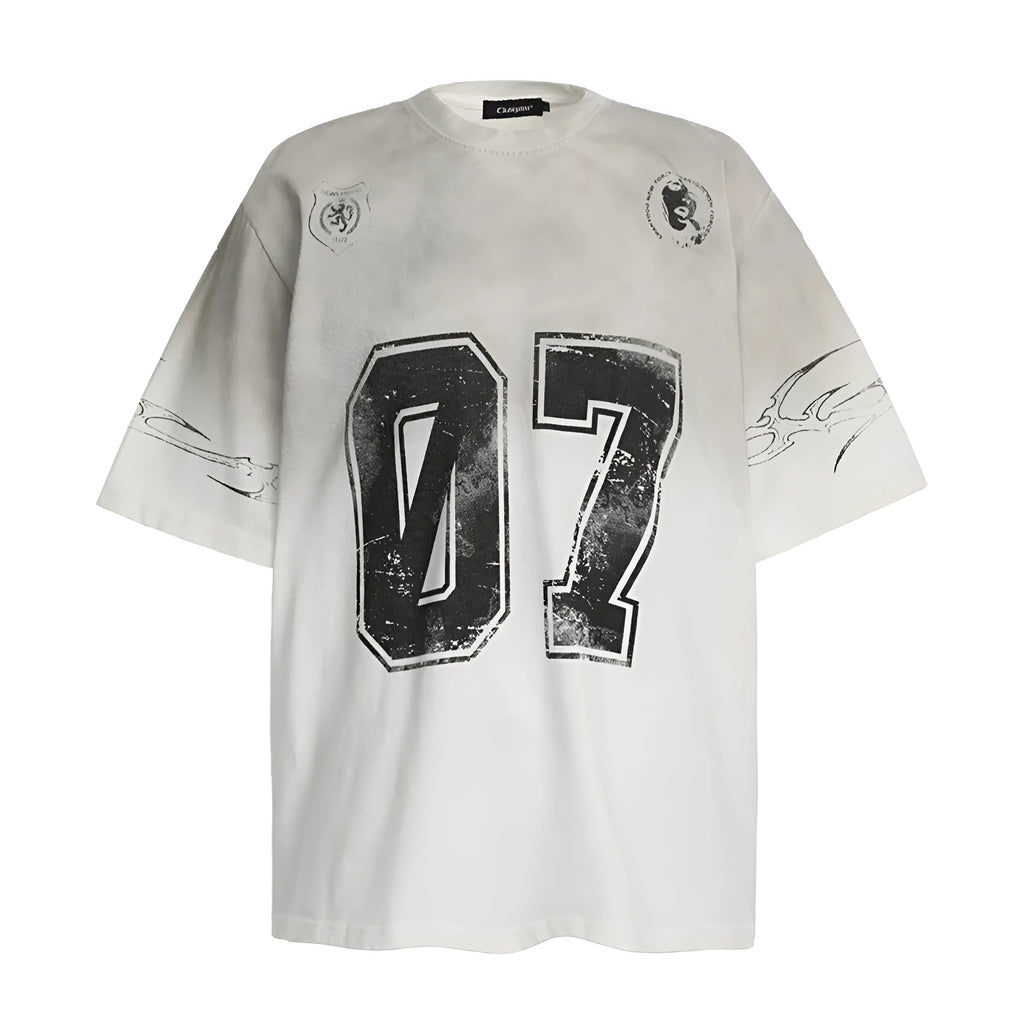 Man wearing a black printed cotton short-sleeved T-shirt, front view.