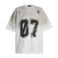Man wearing a black printed cotton short-sleeved T-shirt, front view.