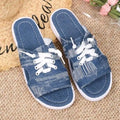 Blue Roman-style women's canvas slippers with cloth upper and rubber sole