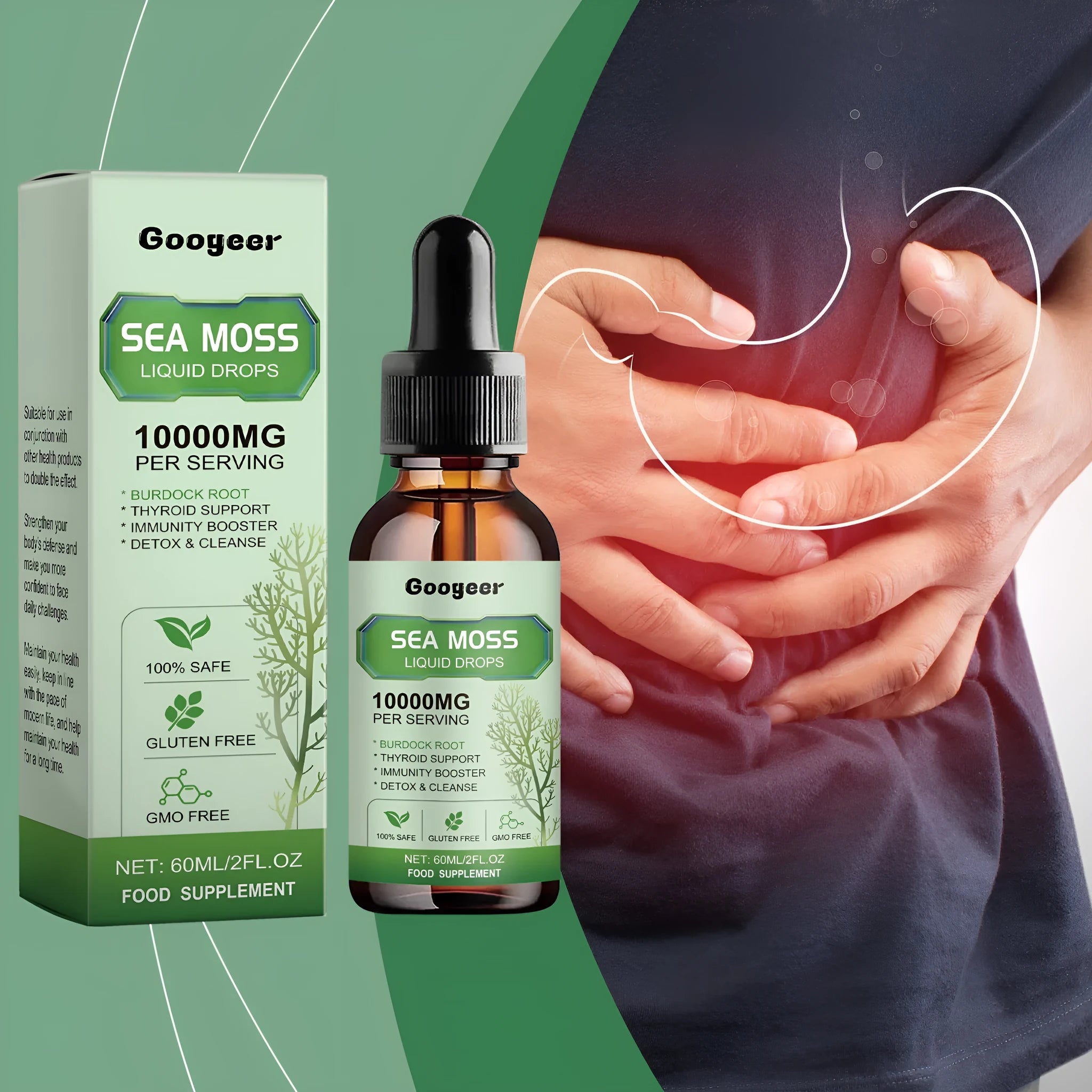 Sea moss liquid drops body treatment 60ml bottle with traditional Chinese medicine extract