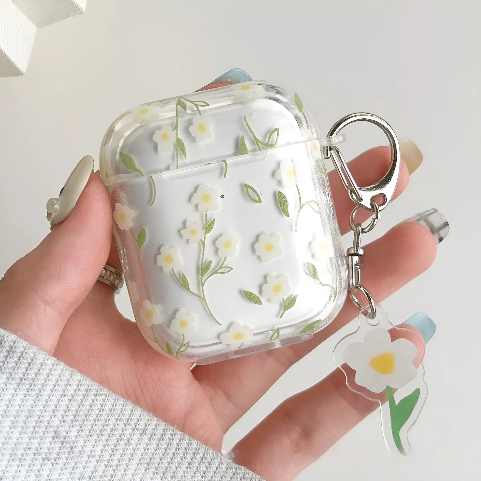 White floral transparent TPU protective cover for Apple AirPods charging case