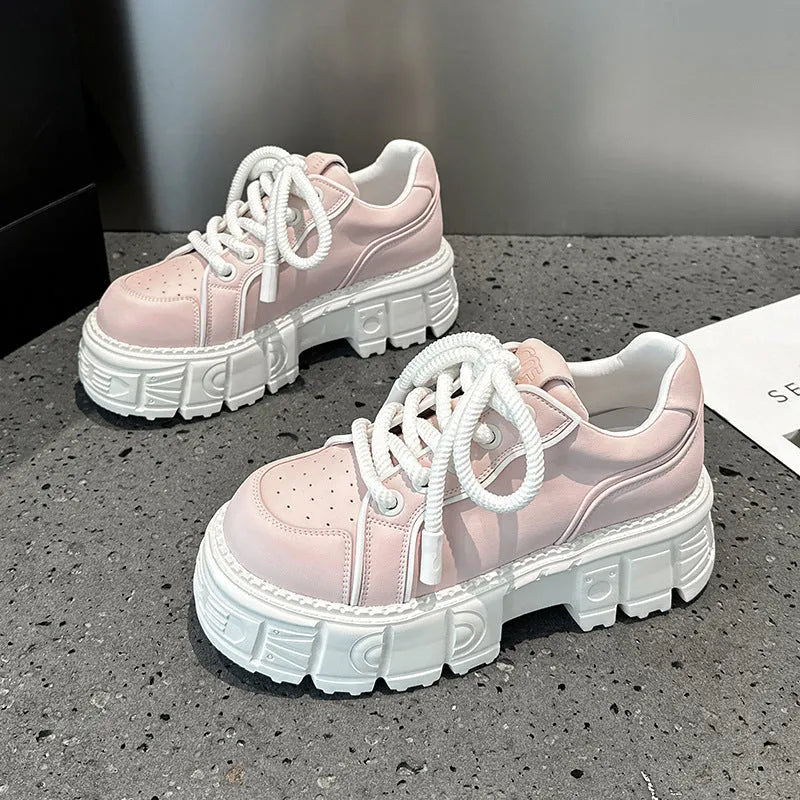 Women's beige leather casual shoes with muffin bottom design and rubber foam soles