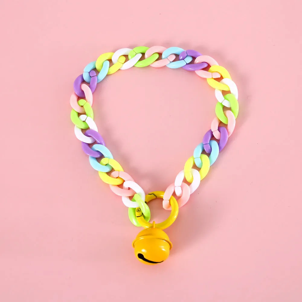Macaron coloured chain link pet collar for cats dogs rabbits in blue pink and mixed colours