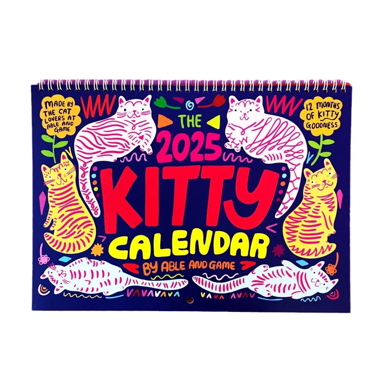 Cat themed wall calendar planner with daily tear-off sheets, showing photographic cat portraits and a clear date grid.