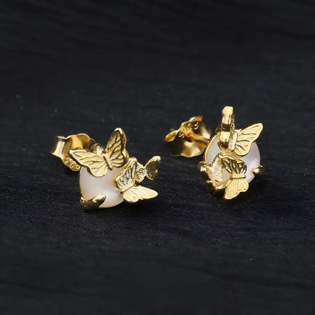 Butterfly ear studs in 925 silver with gold or white gold electroplated finish