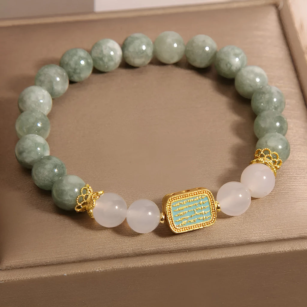 Women's oil green emerald crystal bracelet with five beads featuring scriptural inscriptions