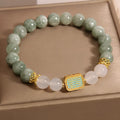 Women's oil green emerald crystal bracelet with five beads featuring scriptural inscriptions