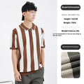 Men's ice silk short sleeve sweater with stripe pattern and zip decoration in multiple colour options