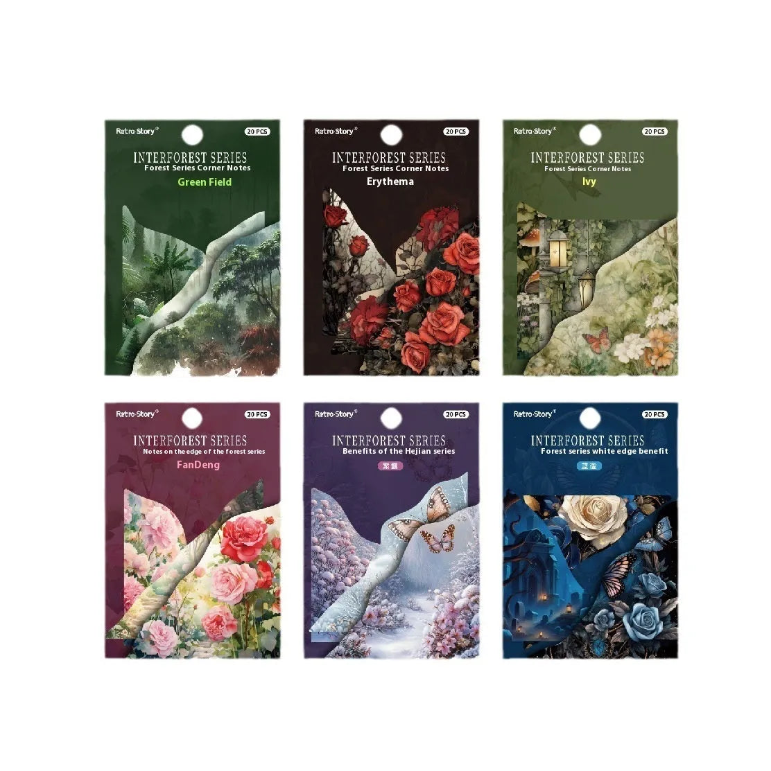 Pack of colourful DIY bookmarks and hand account notes with printed designs in six colour variations.