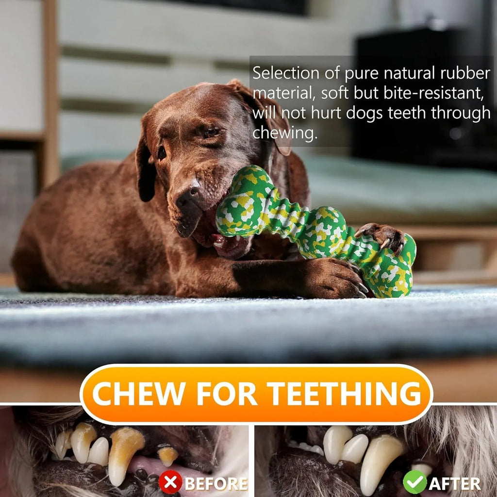 Green and white camouflage patterned natural rubber dog chew toy for large breed dogs
