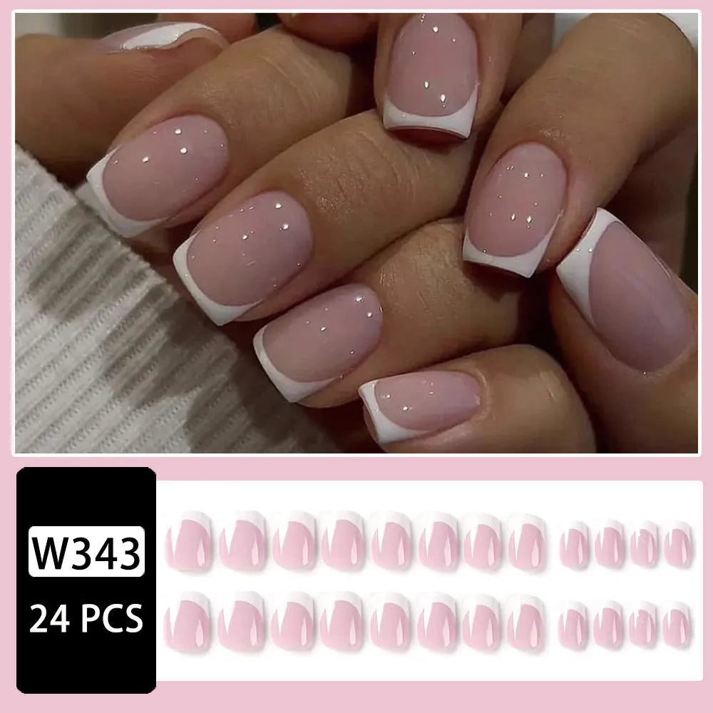White plaid pattern false nail tips 24 pieces in box