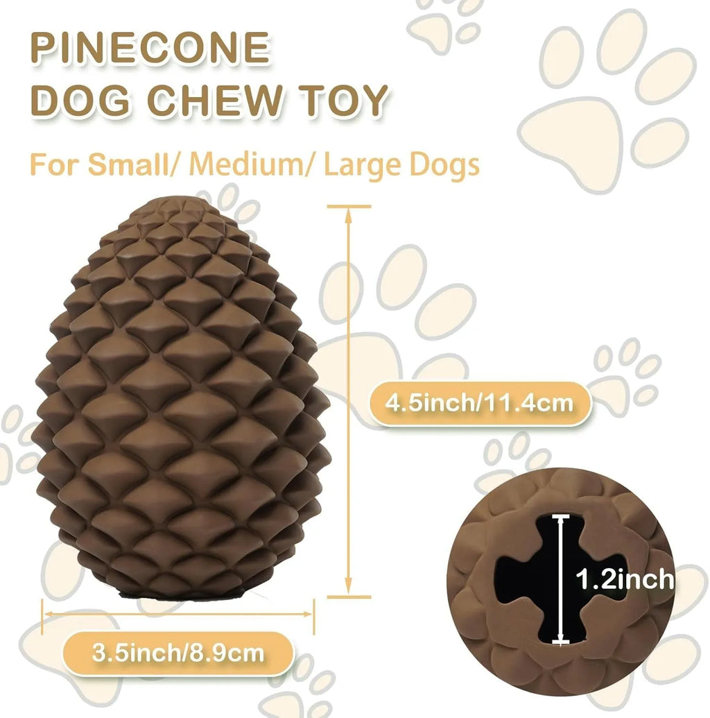 Yellow pine cone-shaped dog chew toy with textured surface and treat dispensing slot