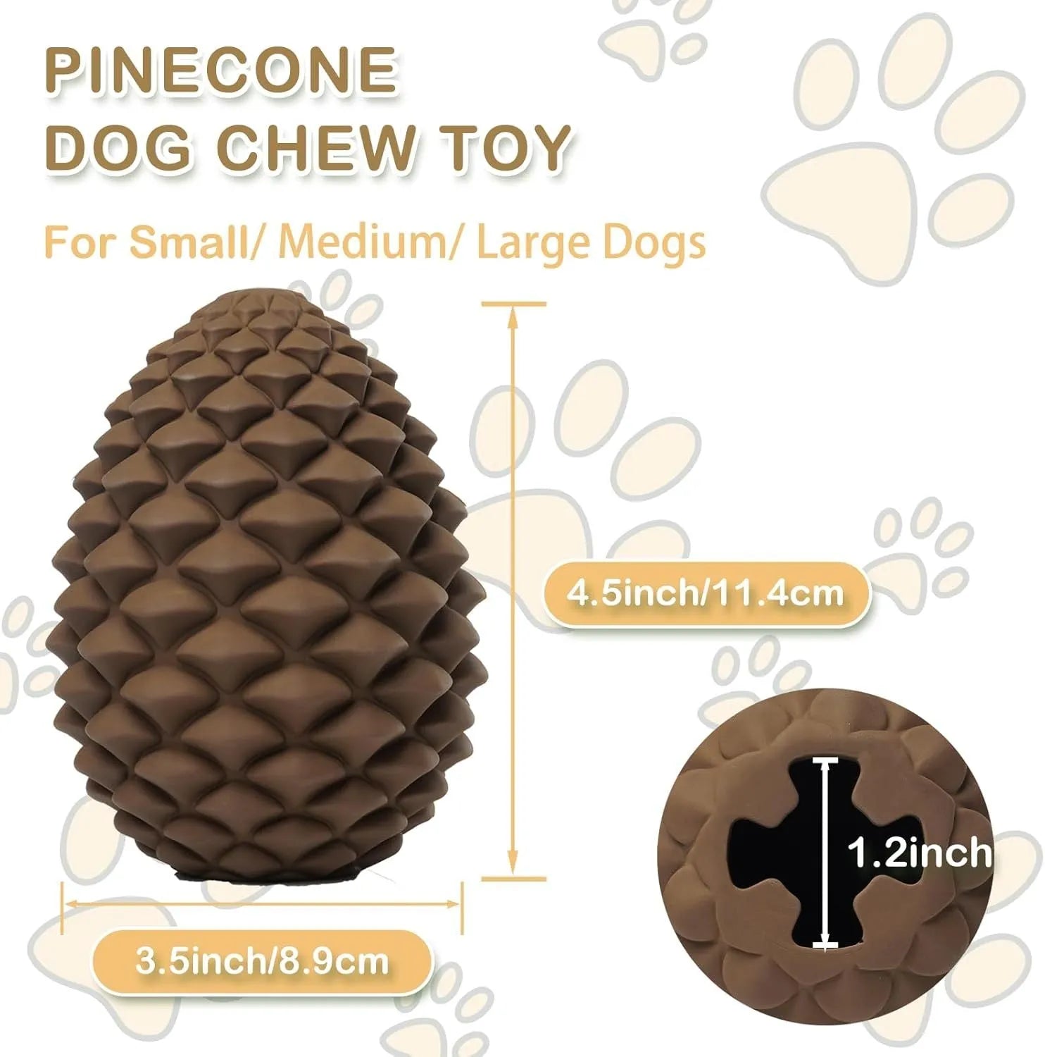 Yellow pine cone-shaped dog chew toy with textured surface and treat dispensing slot