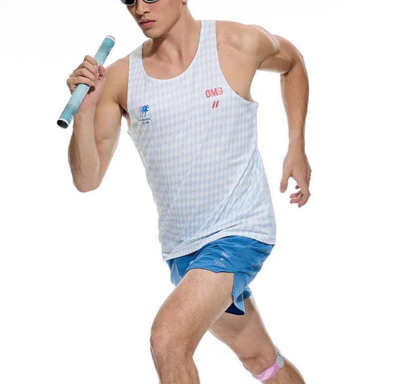 Black and blue four-point running shorts with laser stitching on stretch fabric.
