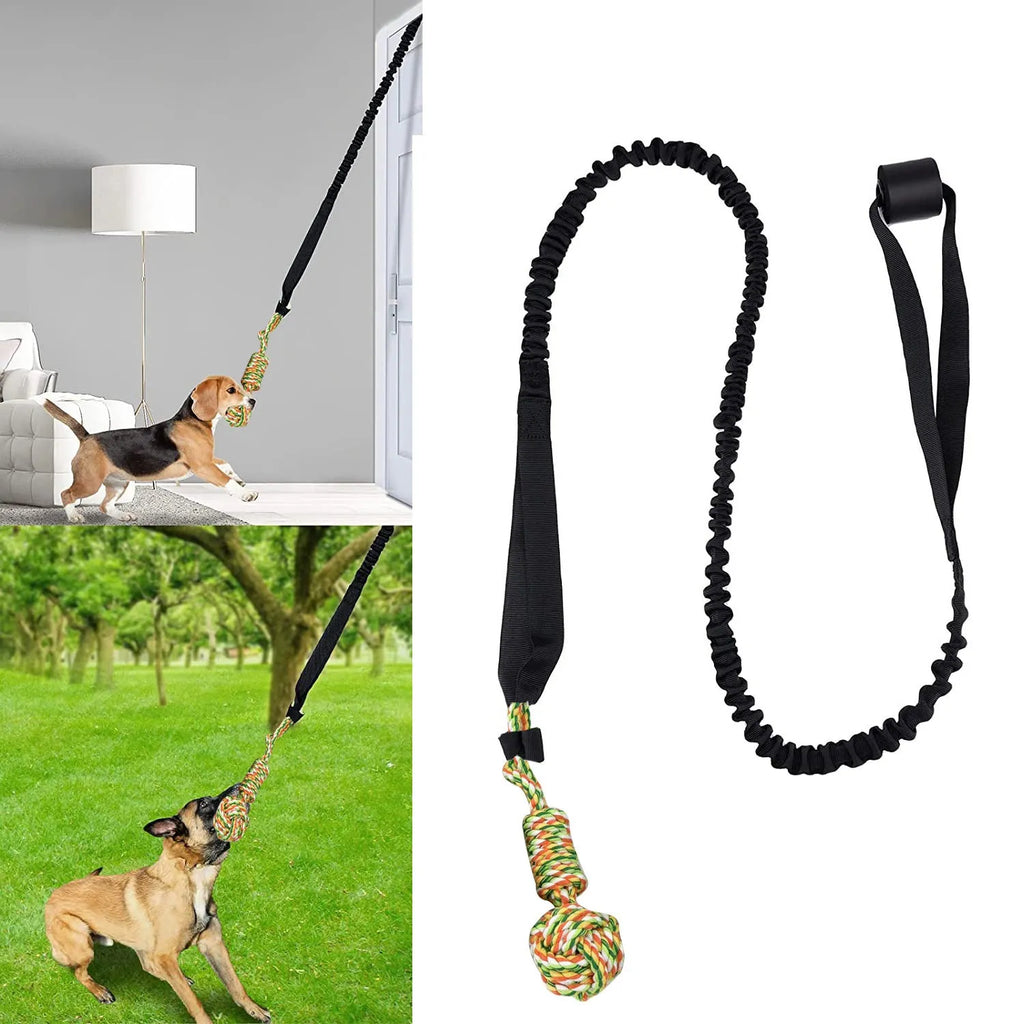 Cotton dog tug of war rope toy in black, grey, or red colours for interactive play and dental grinding