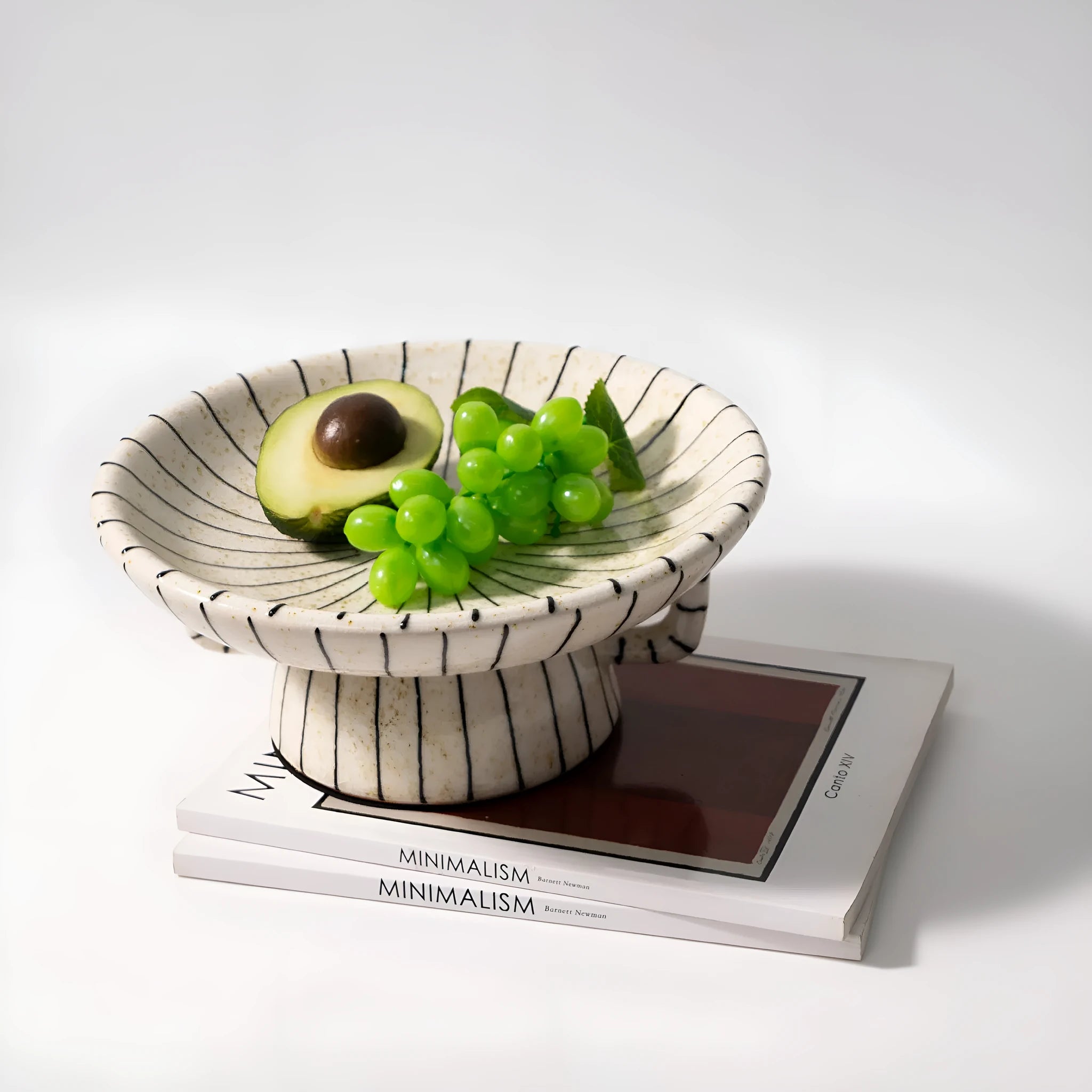 Black and white striped retro fruit dessert plate made from synthetic resin
