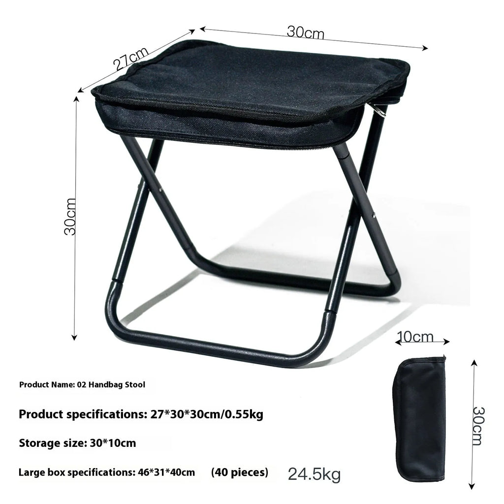 Foldable camp stool in pencil box design with oxford cloth construction shown in khaki colour