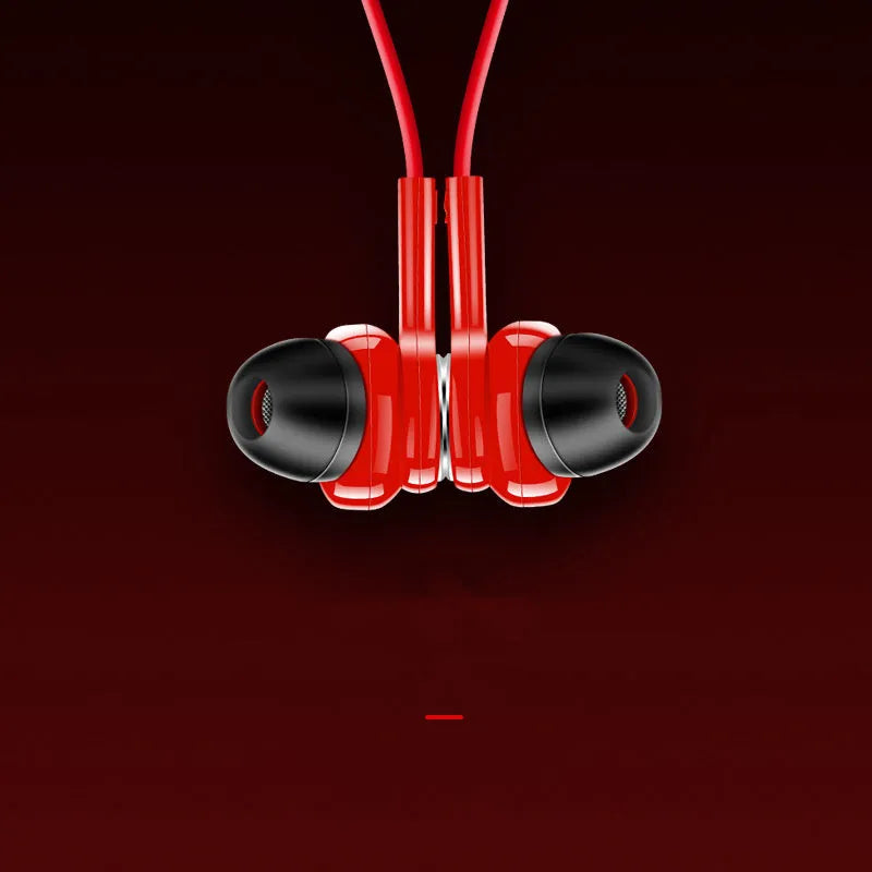 G03 red boxed neckband sports Bluetooth earphones showing neckband design and earpieces.