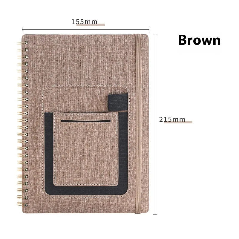 Erasable spiral notebook with stone paper pages and multiple cover colour options