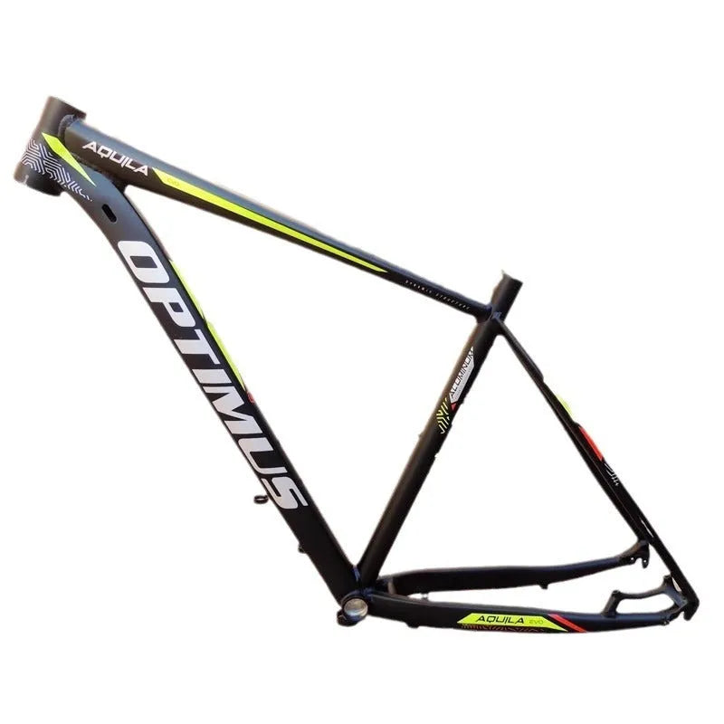 Black green aluminium mountain bike frame with internal cable routing for 29-inch wheels