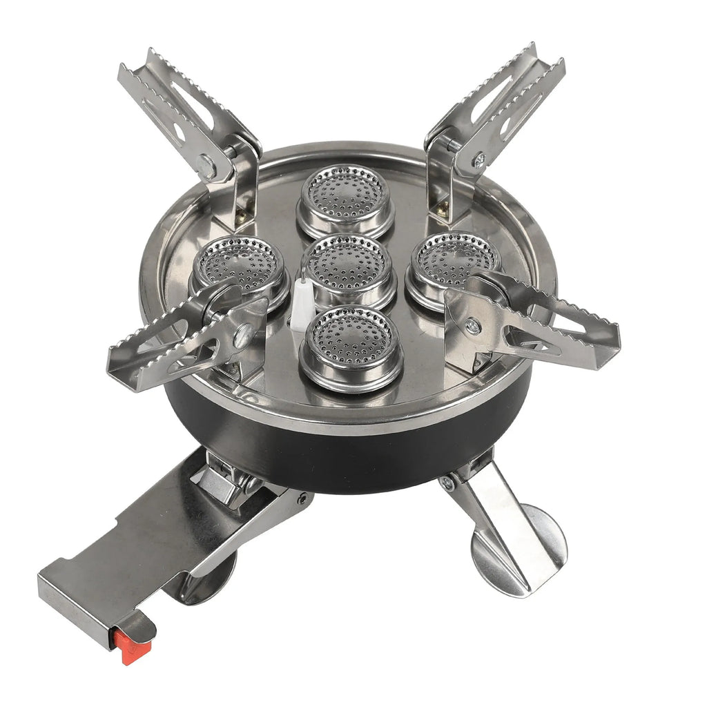 Silver stainless steel split stove for outdoor cooking with foldable design and 100cm hose