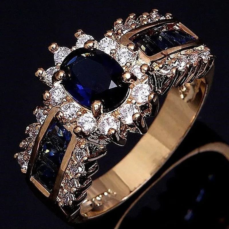 Unisex zinc alloy fashion ring with sunflower blue diamond, square blue zircon, or square purple zircon design options