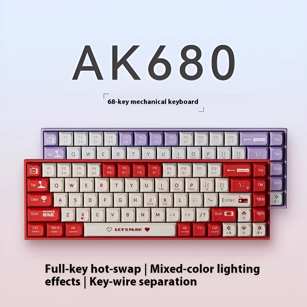 AJAZZ AK680 wired mechanical gaming keyboard with hot-swappable switches in red and white colour scheme