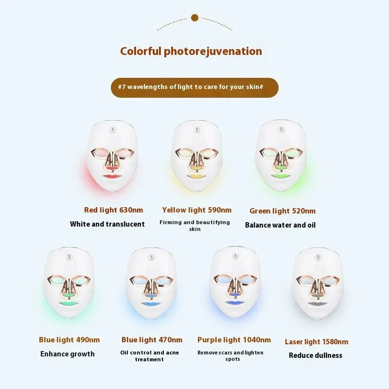 Rechargeable manual touch LED beauty mask facial device with white rose gold edge finish