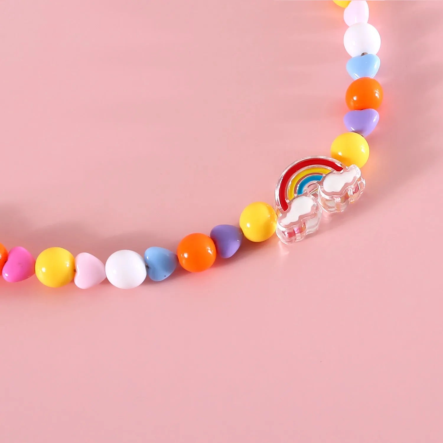 Colourful plastic pearl pet necklace with small flower, rainbow or peach bead patterns and adjustable sizing