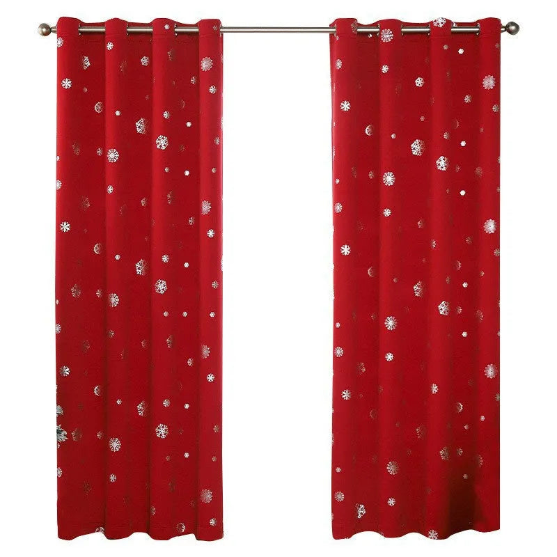 Snowflake pattern shade cloth curtain in red or green with lace loop or iron hoop hanging
