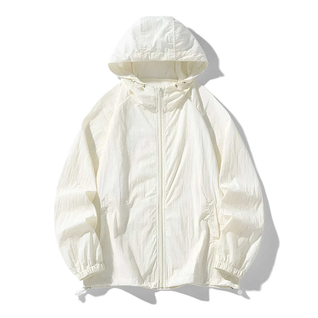 Loose-fitting thin outdoor jacket in a chemical fibre blend, shown in a choice of colours.