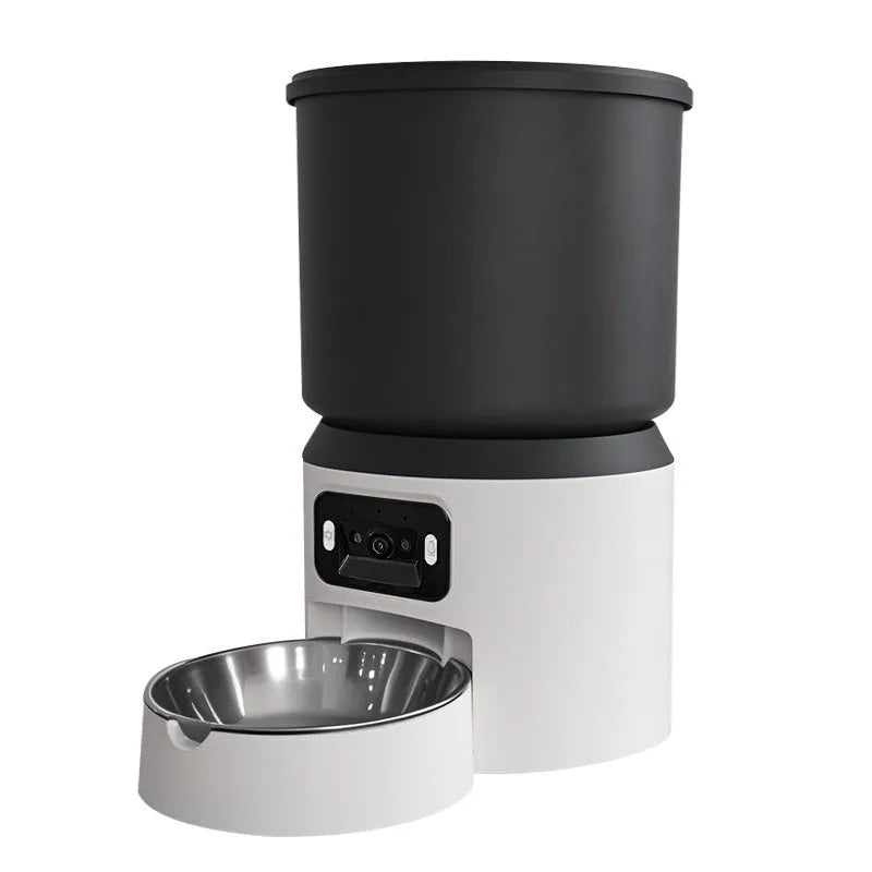4L smart pet feeder with remote control and optional video monitoring for cats and dogs