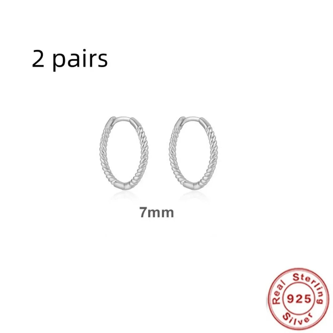 S925 sterling silver twisted string round stud earrings in gold and platinum colour finishes