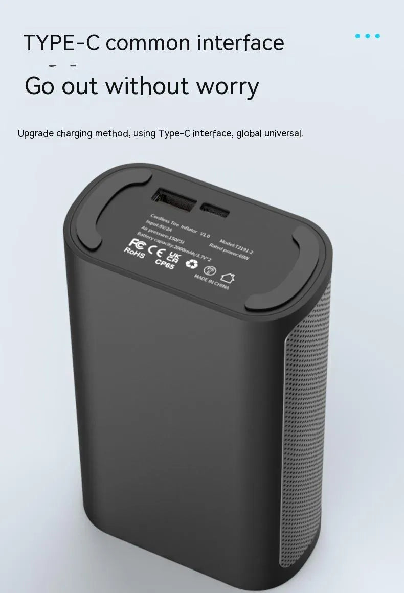 Wireless handheld digital display car air pump with ABS construction and multiple inflation nozzles