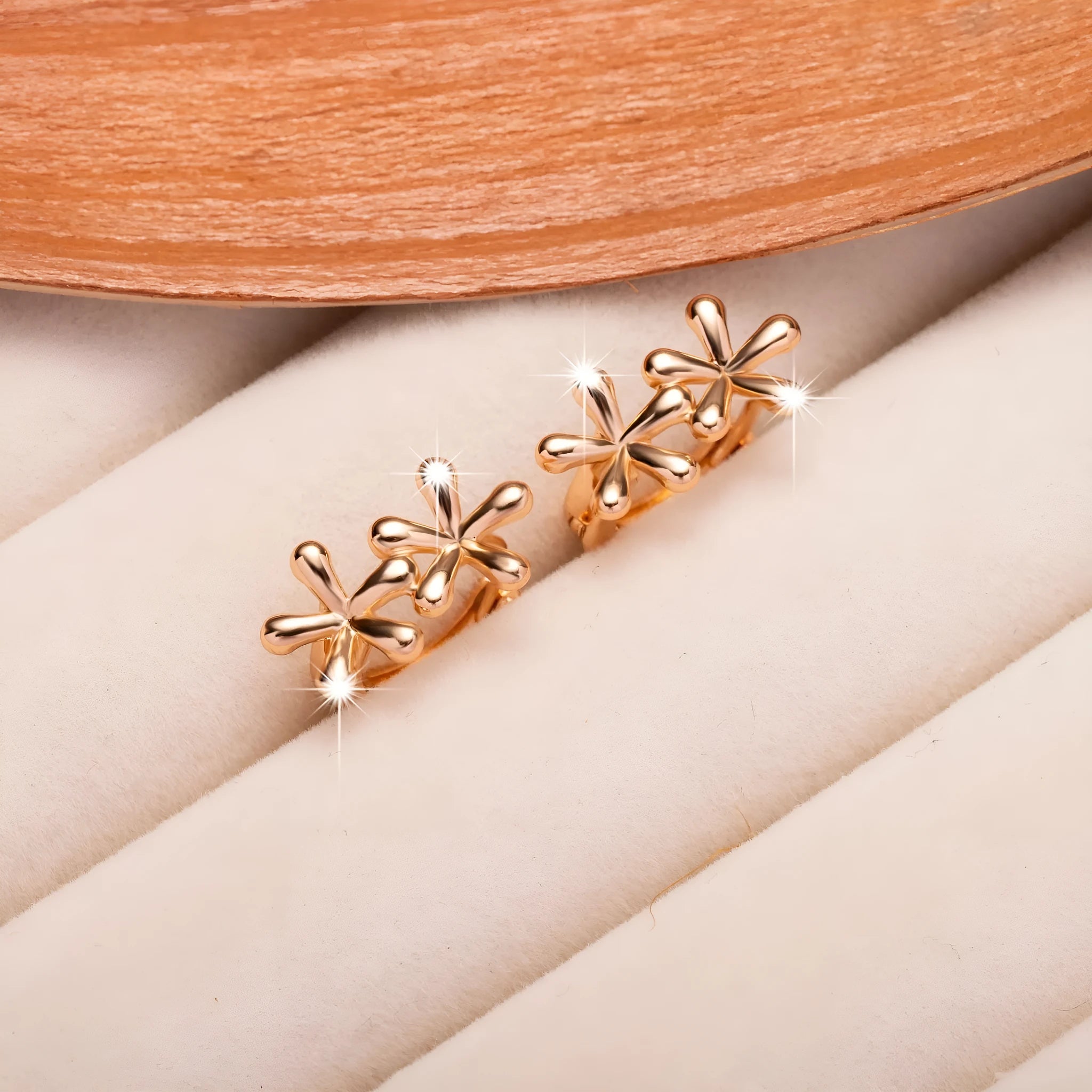 Rose gold circular waterdrop flower earrings with electroplated finish for women