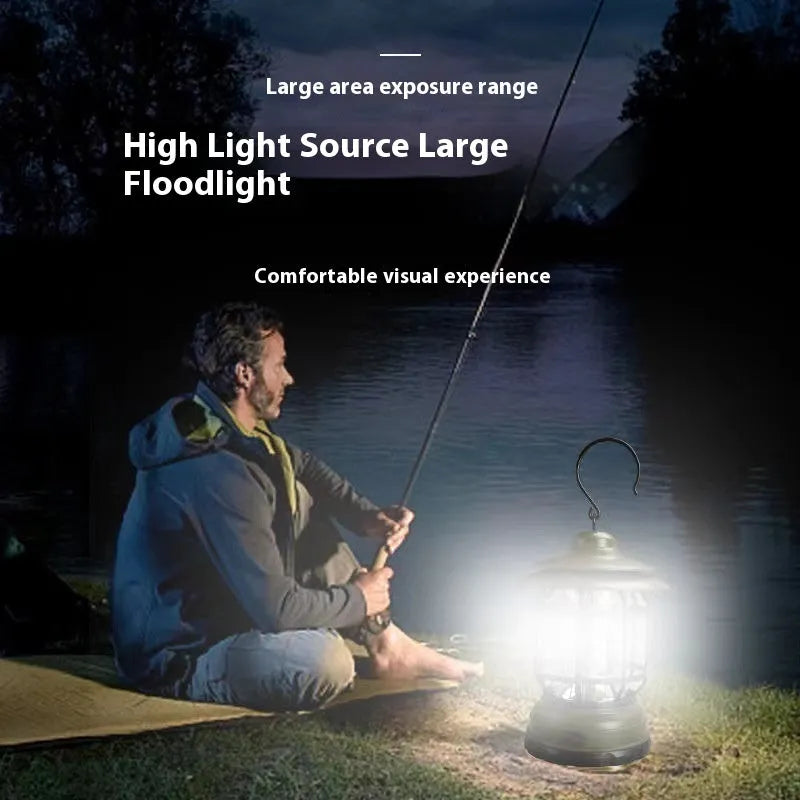 Portable head lamp camping lantern in dark green, black, or red colours with compact dimensions