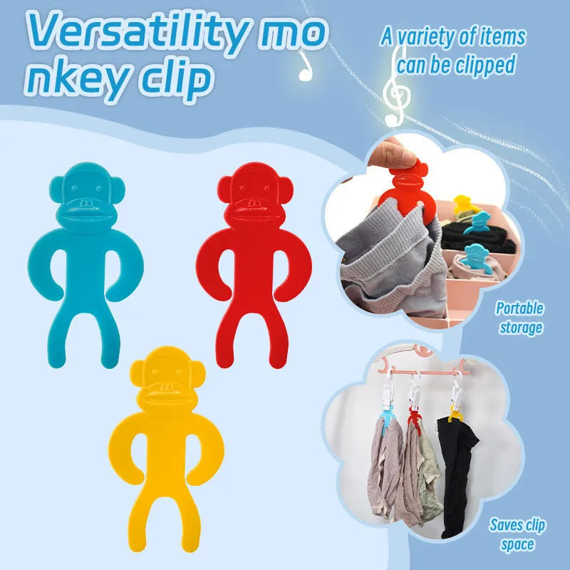 Plastic sock clips in blue, red, and yellow colours for laundry organisation