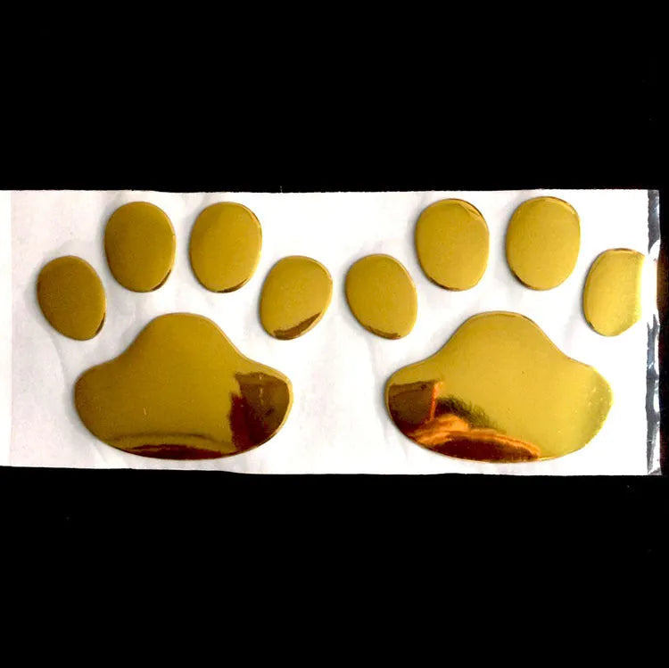 Hand-shaped brush dog footprint car sticker in red, silver, gold, and black colour options.