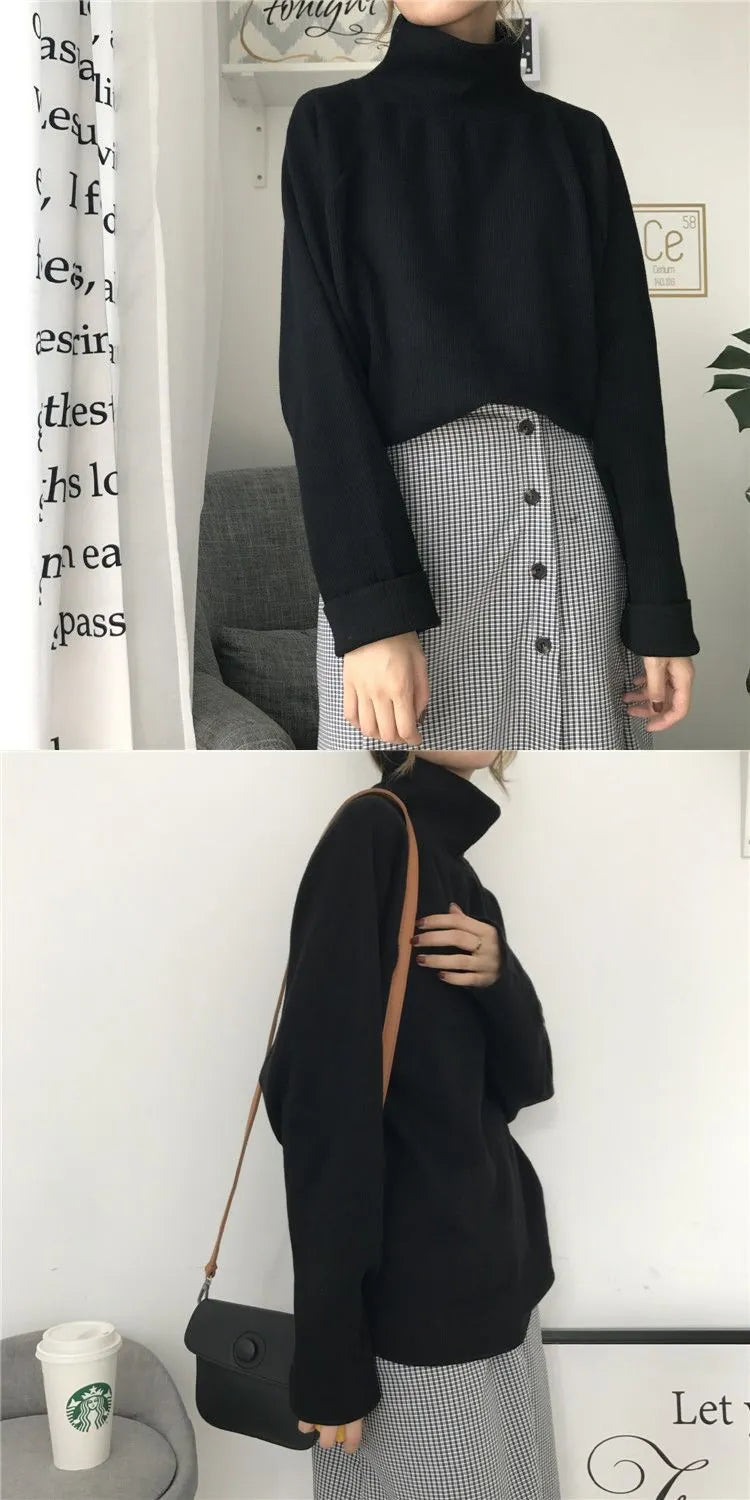 Women's loose fit half-high collar long sleeve top in solid apricot colour
